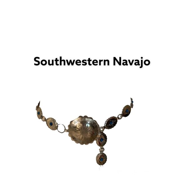 Southwestern Navajo Style Silver and Turquoise Belt - Picture 1 of 5